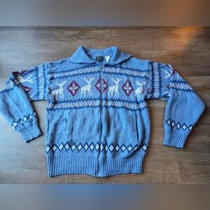 Vintage Scandia Woods Nordic Cardigan Sweater Zipper Zip Up Deer Buck Reindeer